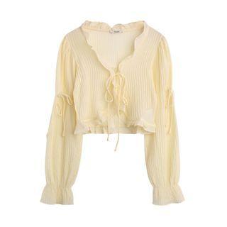 Ruffle Trim Tie-strap Cropped Cardigan
