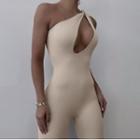 Sleeveless One Shoulder Plain Jumpsuit