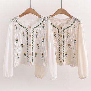 Long-sleeve Crocheted Knit Blouse
