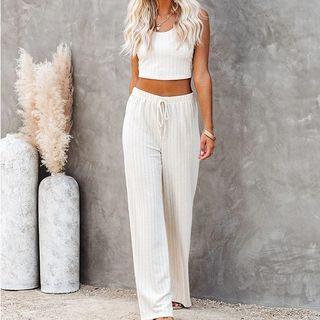 Set: Pinstriped Cropped Tank Top + Wide Leg Pants