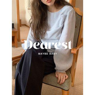 Shirred Textured Blouse Sky Blue - One Size