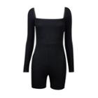 Long Sleeve Square Neck Knitted Playsuit
