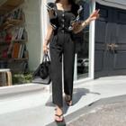Ruffled Shirtwaist Jumpsuit Black - One Size