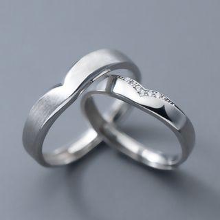 Couple Matching Lettering Ring 1 Pair - Men & Women - Silver - One Size