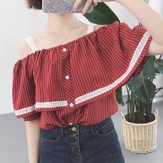 Off-shoulder Striped Short-sleeve Top