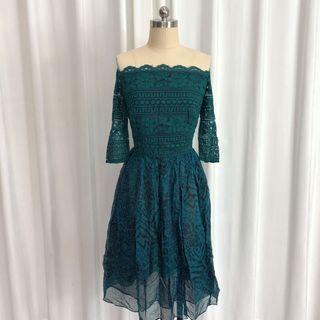 Off-shoulder Paneled A-line Lace Dress