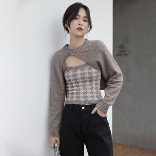 Set: Houndstooth Camisole Top + Cropped Knit Top