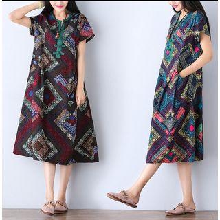 Printed Short Sleeve Midi T-shirt Dress