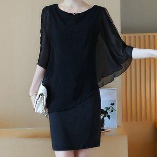 Mock Two-piece Flared-sleeve Sheath Dress