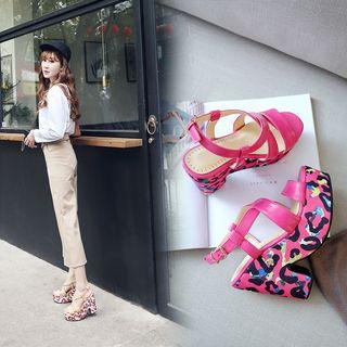 Printed Chunky Heel Platform Sandals