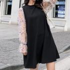 Sequined Mesh Long-sleeve Mini A-line Knit Dress