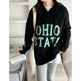 Henley Lettering Hooded Sweater