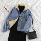 Fleece Lined Denim Jacket / Long-sleeve Midi Knit Dress
