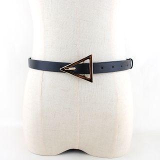 Triangle Buckled Faux Leather Slim Belt 105cm - Black - One Size