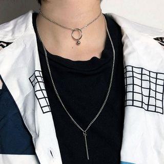 Stainless Steel Geometric Layered Choker Necklace As Shown In Figure - One Size