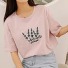 Elbow-sleeve Embroidered Letter T-shirt Mauve Pink - One Size