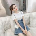 Wide-leg Suspender Denim Shorts