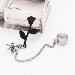 Rose Drop Earring With Ear Cuff