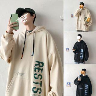 Letter Printed Long-sleeve Hooded Pullover