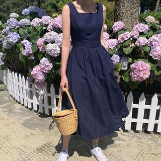 Square-neck Plain Tank Dress
