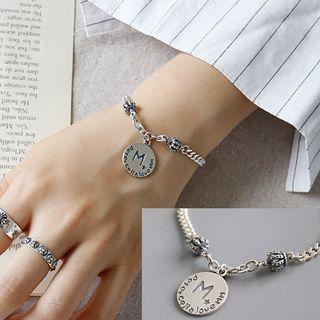 925 Sterling Silver Lettering Disc Bracelet Retro Silver - One Size
