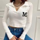 Lettering V Neck Skinny Long Sleeve Top