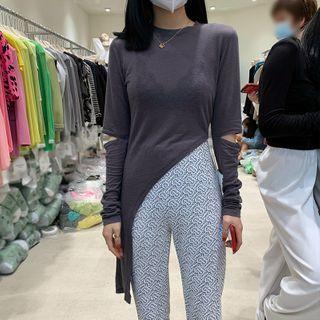 Long-sleeve Asymmetrical Off-shoulder Top