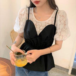 Mock Two-piece Short-sleeve Ruffled Top