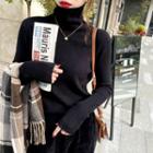 Cowl High-neck Ribbed Knit Top In 9 Colors