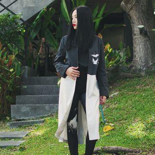 Japanese-style Printed Light Jacket Black & White - One Size