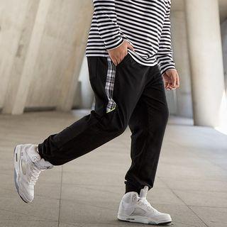 Plaid Panel Drawstring Sweatpants