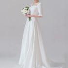 Elbow-sleeve Square-neck A-line Wedding Gown