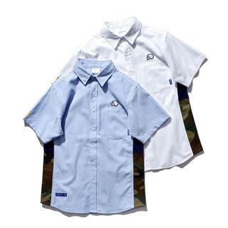 Short-sleeve Camo Print Panel Shirt