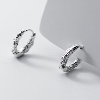 Textured Sterling Silver Hoop Earring 1 Pr - Silver - One Size