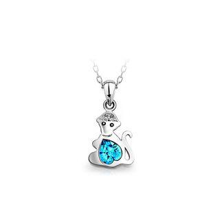 Chinese Zodiac Monkey Pendant With Blue Austrian Element Crystal And Necklace