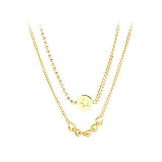 Fashion Simple Plated Gold Geometric Round Star 316l Stainless Steel Double Necklace Golden - One Size