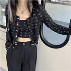 Set: Smile Printed Cardigan + Camisole Black - One Size