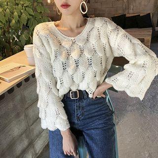 Wide-sleeve Pointelle-knit Sweater