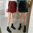 Faux Leather Asymmetric A-line Mini Skirt