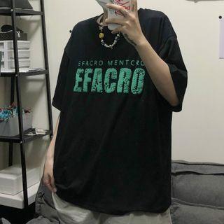 Elbow-sleeve 3d Letter Print T-shirt