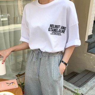 Letter-printed Deep-slit Boxy T-shirt