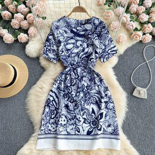 Circle Sleeve Print Short-sleeve Dress