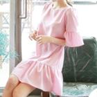 Short-sleeve Frilled Trim Dress