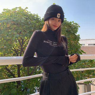 Mock-neck Letter Slim-fit Top