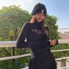 Mock-neck Letter Slim-fit Top
