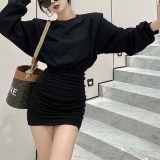 Lantern-sleeve Mini Sheath Sweatshirt Dress