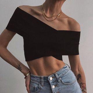 Off Shoulder Cross-strap Crop Top