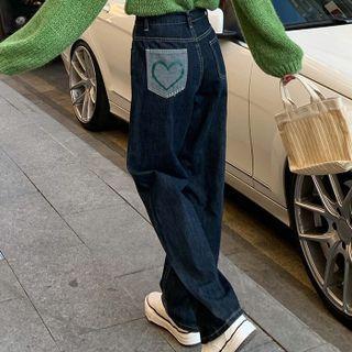 Heart Print Baggy Jeans