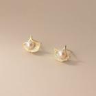 Leaf Faux Pearl Sterling Silver Earring 1 Pair - S925 Silver - Gold - One Size