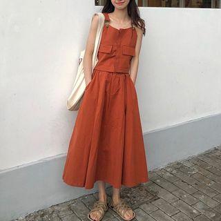 Plain Camisole Top / Midi A-line Skirt